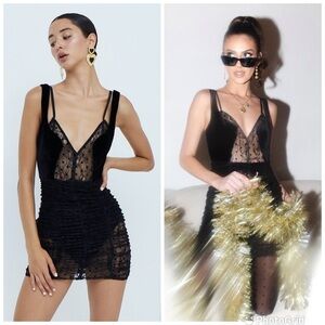 For Love & Lemons Jourdan Mini Dress in Black NWT!